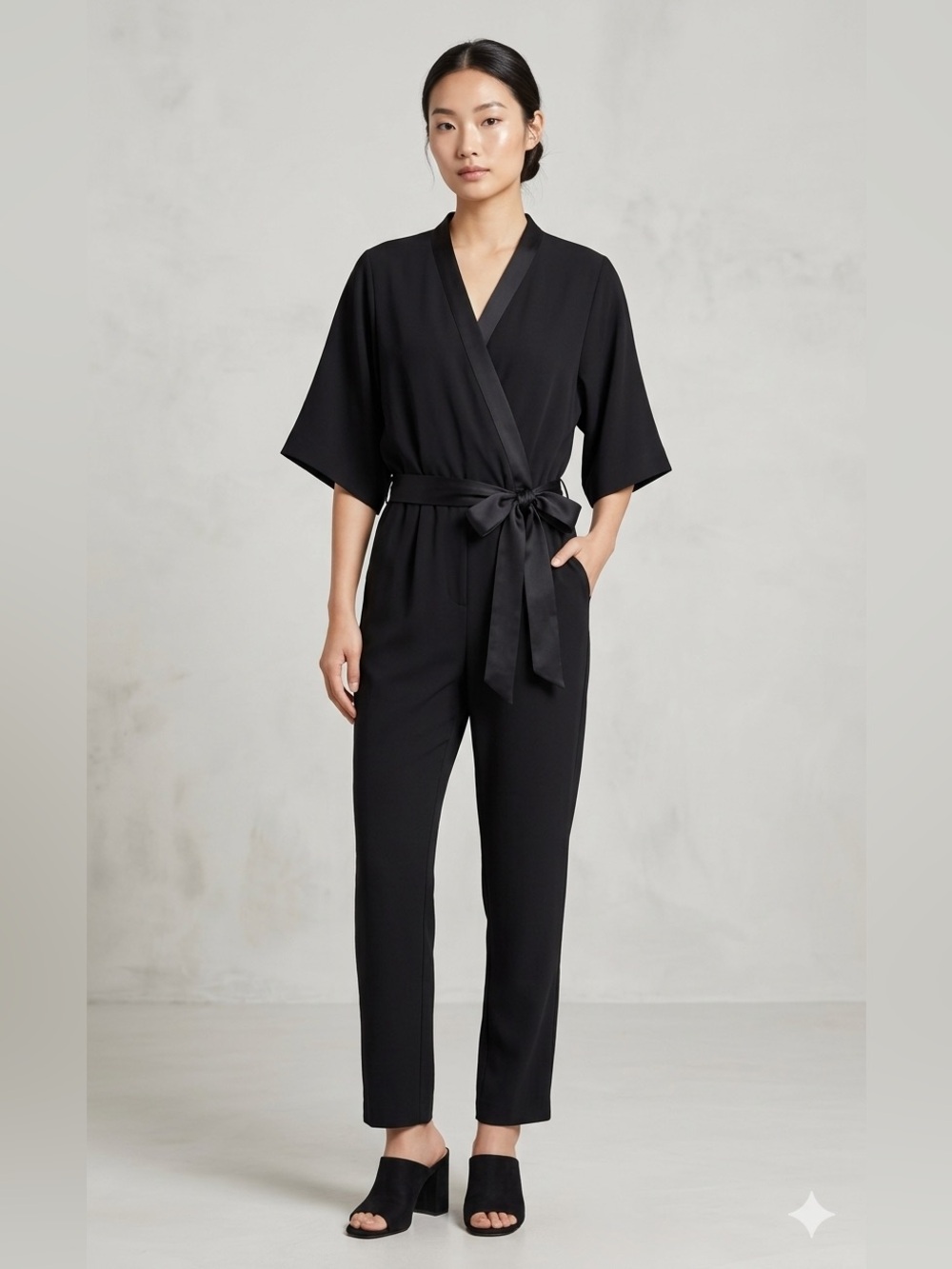 Scotch & Soda Black Kimono Jumpsuit Wrap Belt Party Shine Small Minimalist